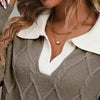 🧶 Women’s Lapel V-Neck Color-Block Long-Sleeve Pullover Sweater by FitiqueFit