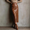 Women’s Faux Leather High-Waisted Bodycon Midi Skirt by FitiqueFit