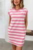 Simple Contrast Striped Round Neck Short Sleeve Mini Dress Casual & Comfortable Everyday Dress for Women by Stevvex
