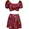 Flower Print Bubble Sleeves With Exposed Navel Short Top, Pleated Short Skirt Set by FitiqueFit