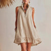 Women's Casual Loose Half-Zip Sleeveless Dress with Ruffle Hem by FitiqueFit