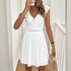 Women’s V‑Neck Short‑Sleeve Dress with Lace Trim by FitiqueFit