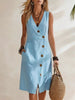 Women's Resort V-Neck Sleeveless Asymmetrical-Button Midi Dress by FitiqueFit