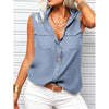 Women's Lapel Collar Sleeveless Top – Loose Fit, Pockets, Solid Color by FitiqueFit