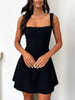 Dark Blue Bow Back Square Neck Mini Dress Luxury Feminine & Flattering Dress For Girls by Stevvex