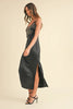 Embroidered Cami Satin Midi Slit Dress – Satin Dress, Sexy, Flattering, Embroidered Dress, Cami Style Dress, Midi Dress, Slit Detail Dress, Elegant Satin Dress by Stevvex