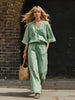 Women's Linen Button-Up Cardigan & Wide-Leg Pants Set – 2-Piece Outfit by FitiqueFit