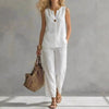 Women's Sleeveless V-Neck Top & Full-Length Pants Two-Piece Set by FitiqueFit