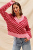 SO ME Color Block Textured Christmas Sweater V Neck Top by FitiqueFit
