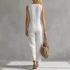 Women's Sleeveless V-Neck Top & Full-Length Pants Two-Piece Set by FitiqueFit