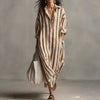 Striped Lapel Collar Dress – Side Slits & Pockets by FitiqueFit