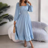 Elegant Casual Ruffled Solid Color Square Collar Large Swing Dress