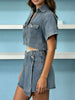 Short Sleeve Cropped Top and Skort Denim Set by Wild and Free Boutique
