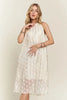 Applique Pearl Detail Grecian Neck Midi Dress For Women, Elegant Grecian Neck Dress with Applique Pearl Detailing for Formal Occasions & Galas by Stevvex