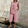 Casual Solid-Colored Sleeveless Top And Cropped Pants Two-Piece Set by FitiqueFit