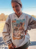 Cactus Motel Raw Cut V-neck Western Graphic Sweatshirt by Wild Junkie