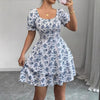 Ditsy Floral High Waist Flared Midi Dress – Short Sleeve Backless Summer Dress by FitiqueFit