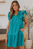 Green Tiered Ruffled Sleeves Mini Dress with Pockets