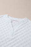 White Textured Split Neck Top and Drawstring Shorts Set