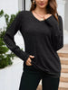 V-Neck Textured Knit Long Sleeve T-Shirt by Simply Love