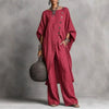 Women's Drop Shoulder Three-Quarter Sleeve Irregular Shirt & Pants Set by FitiqueFit