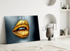 Golden Lips Glass Wall Art by Insigneart USA