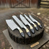 5-Piece Damascus Chef Knife Set – Camel Bone and Black Micarta Handles by JW SteelCrafts