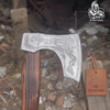 Hand Forged Carbon Steel Viking Axe with Carved Ash Wood Handle and Leather Grip by JW SteelCrafts