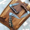 Handmade Damascus Folding Knife with Checker Pattern Wood Handle (Red, Green, Blue) with Leather Sheath by JW SteelCrafts