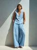 Linen Blend V-Neck Buttoned Vest & High-Waist Wide-Leg Pants Set – 5 Colors S–3XL by FitiqueFit