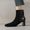 Women's Sheepskin Square Toe Chunky Heel Ankle Boots – Korean Patchwork Style by FitiqueFit
