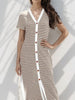 Contrast Striped V-Neck Short Sleeve Midi Dress