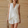 Women's Cotton-Linen V-Neck Button Sleeveless Top & Shorts Set by FitiqueFit