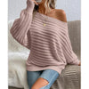 Off-Shoulder Batwing Sweater – Loose Knit Pull-Over for Fall by FitiqueFit