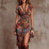 Women’s Slim-Fit Printed V-Neck Defined Waist Dress by FitiqueFit
