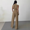 Women's Lace-Up V-Neck Vest & Pants Two-Piece Set – Elegant Commuter by FitiqueFit