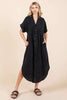 Mineral Wash V Neck Button Up Midi Shirt Dress For Women – Trendy and Comfortable Lived-In Style by Stevvex
