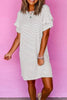 White Striped Round Neck Short Sleeve Mini Dress Casual & Playful Everyday Look Dress by Stevvex