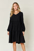 Light Green Double Take Full Size V-Neck Sleeve Tiered Dress with Pockets Elegant & Comfortable Casual Dress by Stevvex