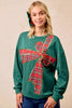 BiBi Plaid Ribbon Bow Detail Christmas Fleece Pullover by FitiqueFit