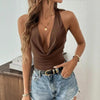 Halter-style Bodysuit With A Deep V-neck And Solid Color by My Store