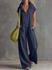 Women's Loose Sleeveless Jumpsuit with Pockets – Linen-Look by FitiqueFit