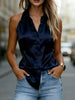 Women's Solid Color Satin Spliced Sleeveless Top by FitiqueFit