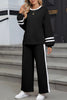 Gray Varsity Stripe Patchwork Puff Sleeve Pullover Drawstring Wide Leg Pant Set by Wild and Free Boutique