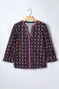 Black Contrast V Neckline Bracelet Sleeve Vintage Floral Blouse by Wild and Free Boutique