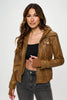Coalition LA Double Zip Hooded Long Sleeve Vegan Leather Jacket for Women Stylish and Functional Outerwear by Stevvex