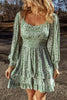 Elegant Ruffle Hem Floral Mini Dress Square Neck Long Sleeve Romantic Dress by Stevvex