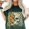 Skull & Flowers Graphic Tee – Vintage Halloween T-Shirt, Retro Aesthetic Oversized Shirt by Dog Mom Hat