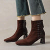 Women's Sheepskin Square Toe Chunky Heel Ankle Boots – Korean Patchwork Style by FitiqueFit