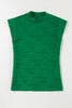 Dark Green Wavy Textured Mock Neck Cap Sleeve Top
